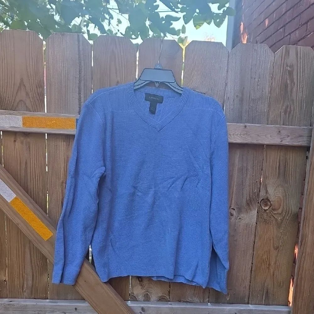 Express Heather Blue V-Neck Sweater